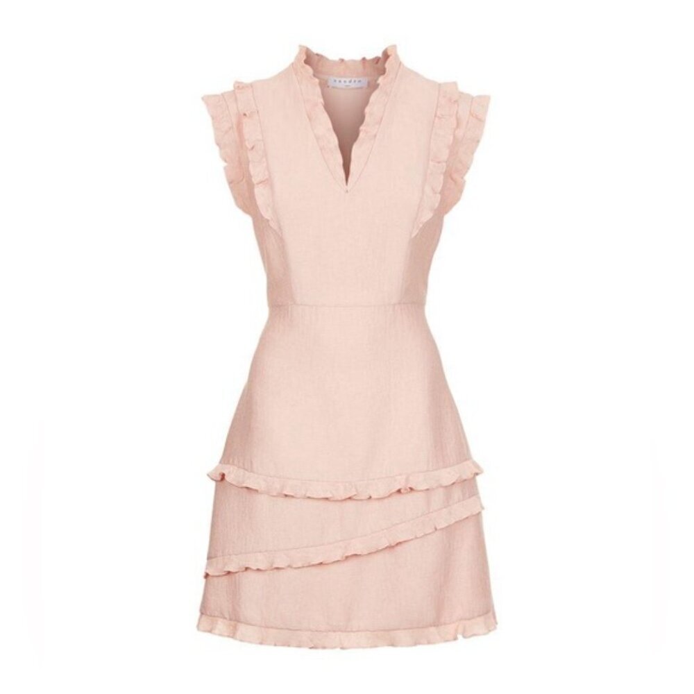 SANDRO v neck pink ruffle dress us 6 - Picture 2 of 16